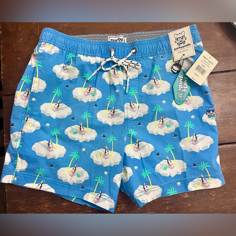 Blue Swim Trunks with Tropical Print